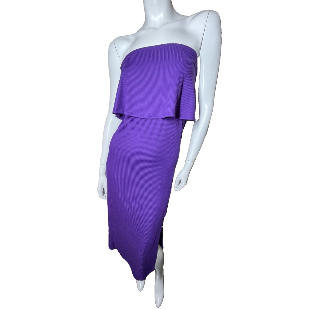 See You Monday Purple Maxi Dress Size XS Women's Strapless Side Slit Ribbed NEW